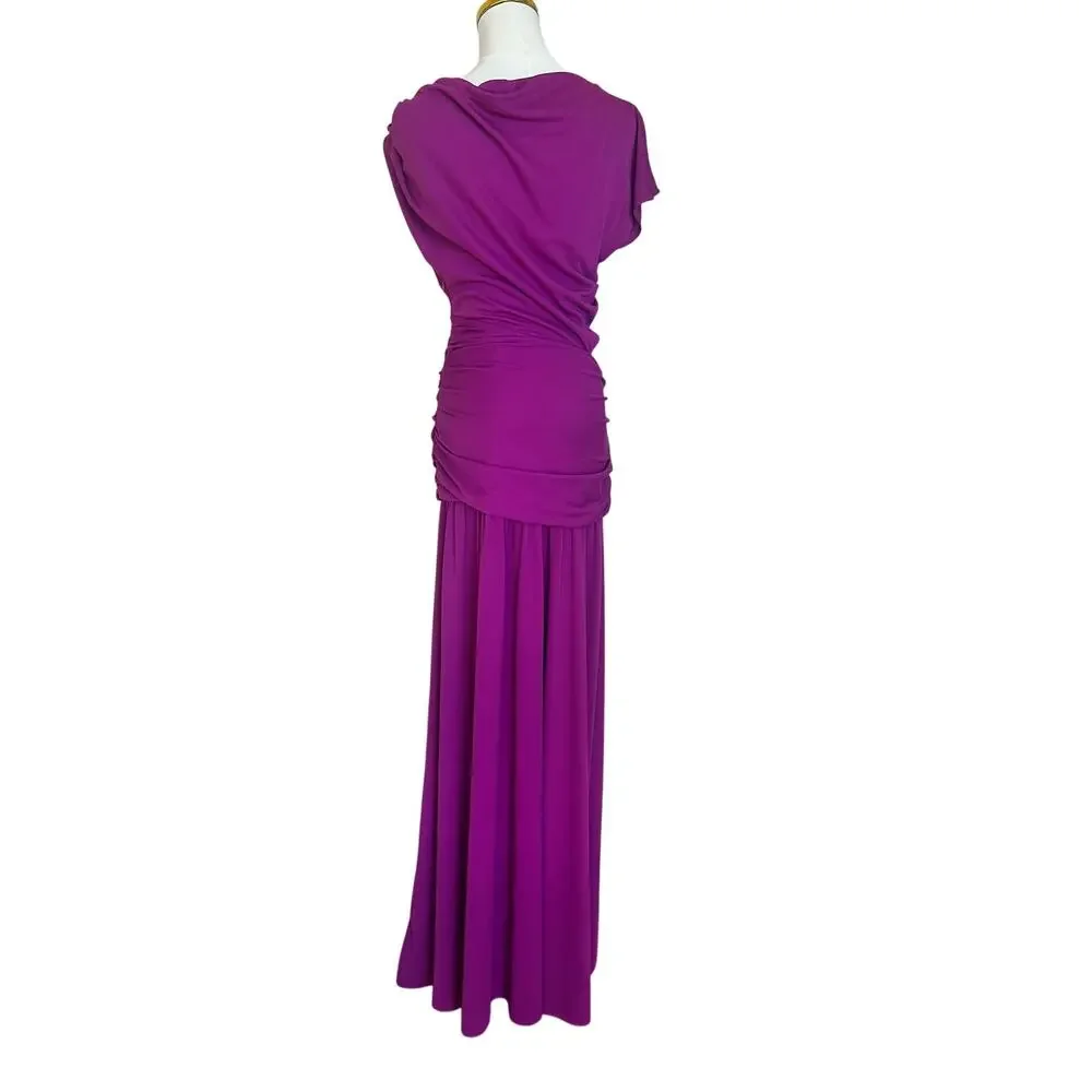 Tanya Taylor Magenta Ruched Gown SIZE 4 Cut Out Asymmetric Slit Designer $600 - Picture 7 of 12